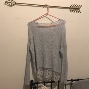 Light Blue Sweater with Lace Detail